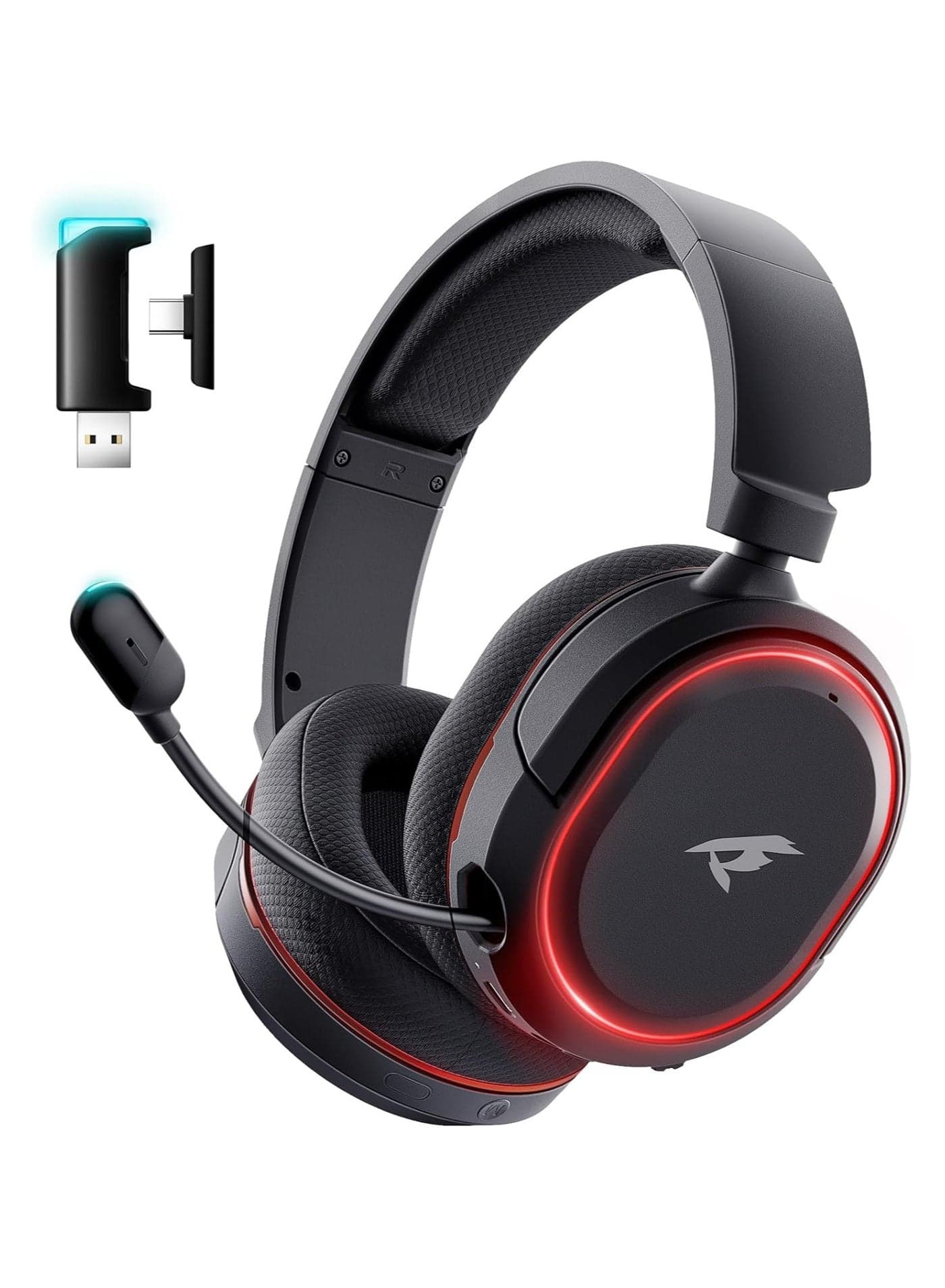 G2 Wireless Gaming Headset,7.1 Surround Sound,2.4Ghz USB Gaming Headphones Bluetooth 5.4,100-Hr Noise Canceling Mic RGB Light, Wireless Headset for PC PS5 PS4 Mac Switch,Wired Mode Suit for Xbox,Black/Red