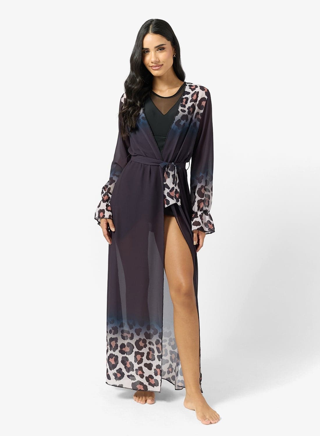 Sheer Beach Cover Up With Ombre Animal Print