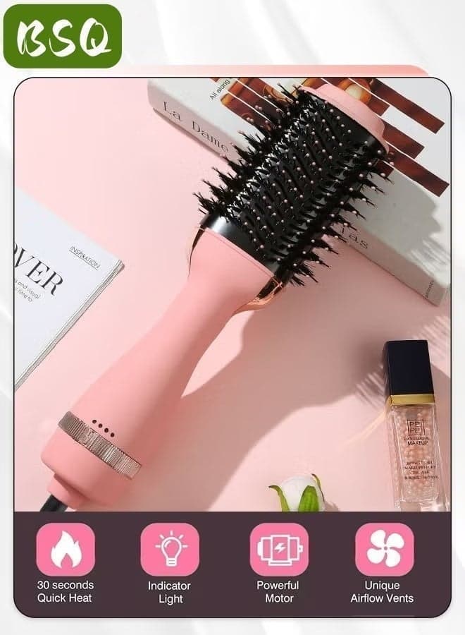 Oval-shaped barrel hair dryer brush/hot air brush 2-in-1 - 1000W hair styling tool for smooth, frizz-free hair, pink volumizing hair dryer with negative ion function.