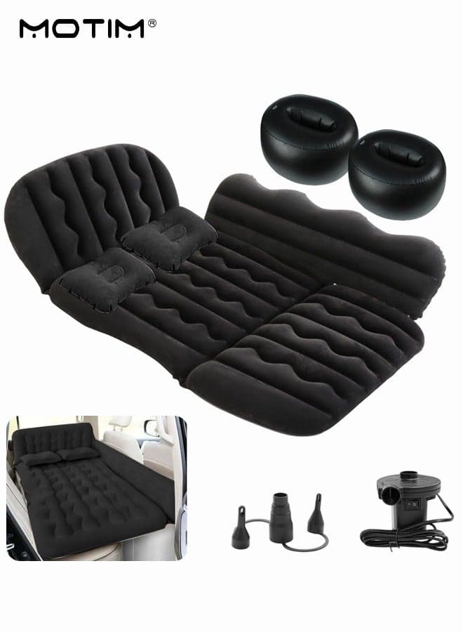 Car Inflatable Mattress, 130*80CM, Folding Car Bed with Pillows and Inflatable Pump, Thickened Flocking Travel Car Sleeping Air Bed Cushion, Fits Most Car Models