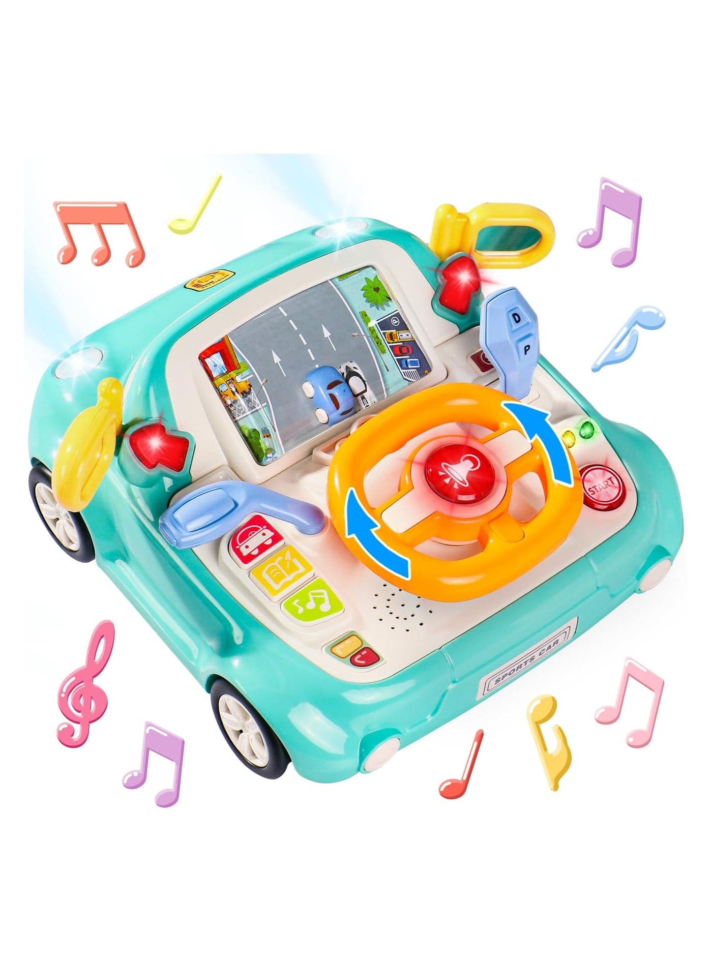 Kids Steering Wheel Toy Musical Baby Car Toddlers Toys Interactive Learning Simulation Driving Car Seat Toy Develops Fine Motor Skills for Baby Boys Girls