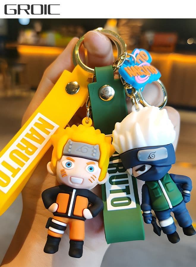 2-Pcs Naruto Figure Mini Figures Keychain, Naruto Kakashi Anime Statues Set Upgraded Statues Key Chain Action Anime Movable Doll Toy Collection Decoration Model Statue Animation