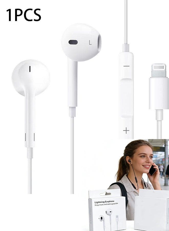 1 Pcs EarBuds With Lightning Connector | iPhone Headphones, Earphones Wired Stereo Sound Earbuds with Microphone and Volume Control, Compatible with iPhone 7/7 Plus/8 Plus/X/XS/XR/XSMAX