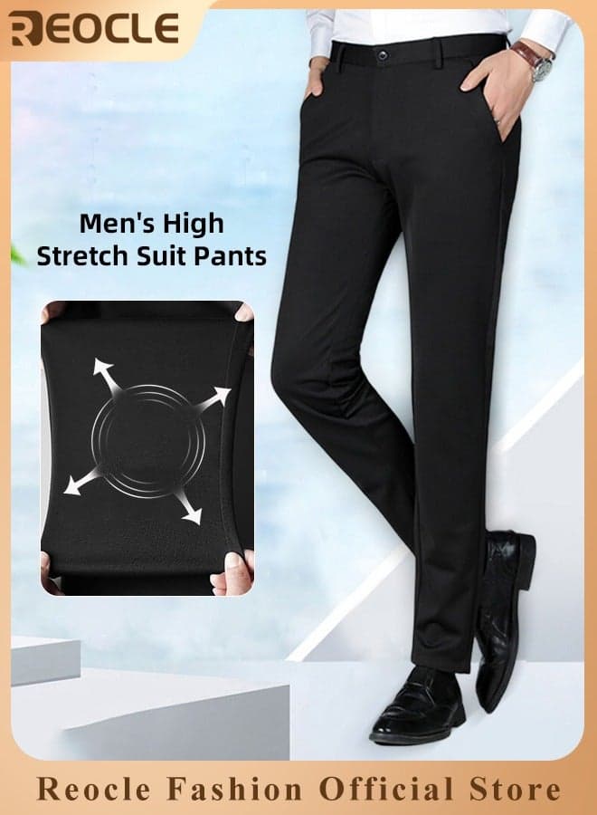 Men's Dress Pant Fashion Slim Fit Suit Pants Classic Fit Flat Front Straight Formal Pants Wrinkle Free Expandable Waist Suit Pants