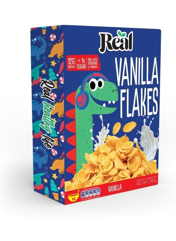 Real Flakes - Vanilla Flakes – Healthy High-Protein Cereal, Low Sugar, Preservative-Free, 12g Protein per Serving – Perfect for Breakfast or On-the-Go, 250g Pack
