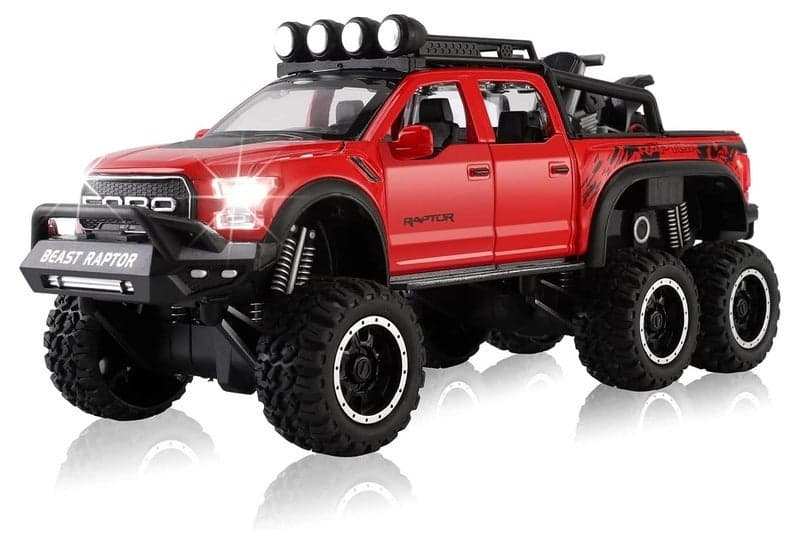 Dexo Simulation of Ford Raptor Pickup Truck F150 six-Wheel (Length 8.6 inch) Metal die-cast Model car Sound and Light with Motorcycle Toy car 3 4 5 6 7 8 9 10 11 12 Year Old boy Toy
