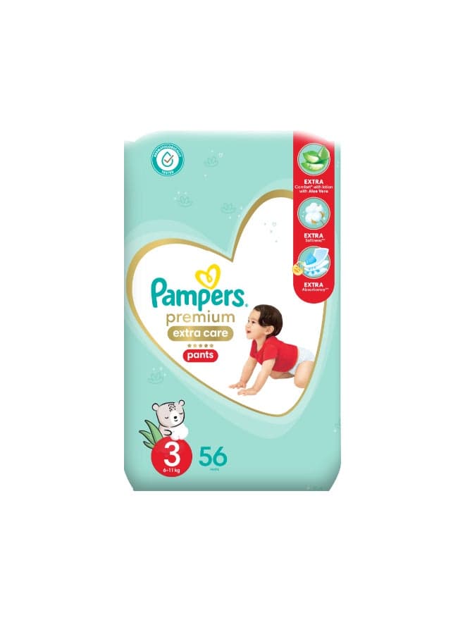 Premium Care Pants Diapers Size 3 Super Saver Pack 56 Count