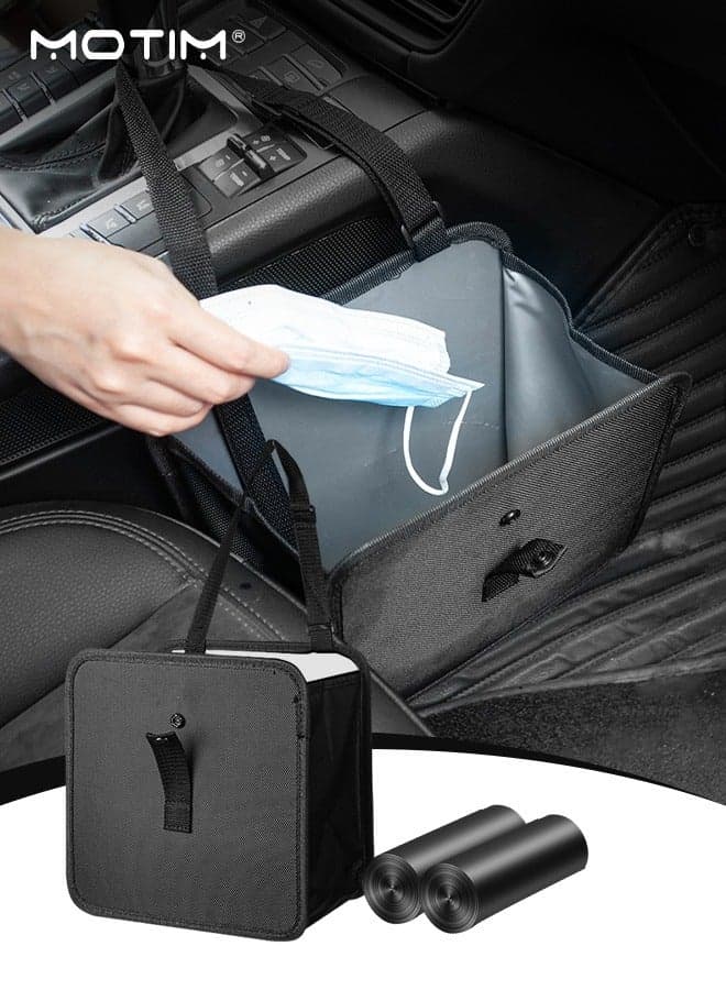 Foldable Car Trash Can with 2 Roll Plastic Trash Bag 40 Pieces, 6.5 L Leak Proof Dustbin, Hanging Car Garbage Bin Container for Vehicle, Home, Office