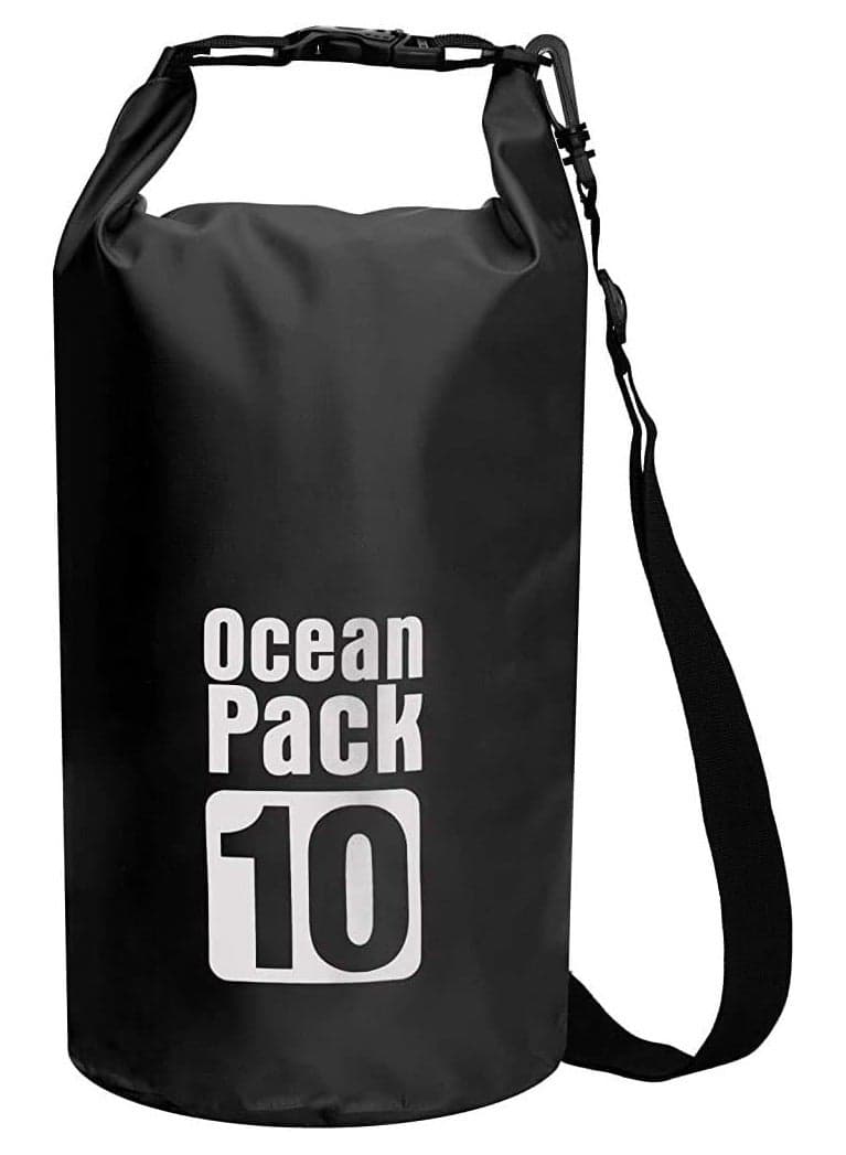 PVC Waterproof Dry Bag 10L Diving Foldable Storage Man Women Beach Swimming Bag Rafting River Ocean backpack Dry for Kayaking, Beach, Rafting, Boating, Hiking, Camping and Fishing, 32x20cm- Black