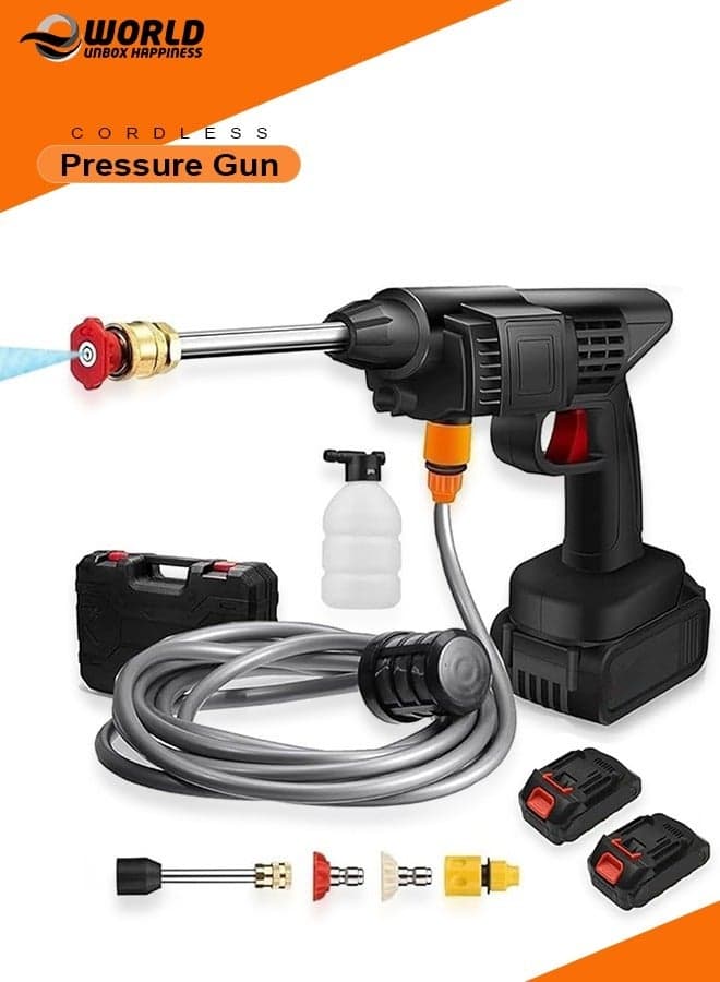 48V Double Battery Portable Cordless High-Pressure Washer Gun, Efficient Car, Floor, Driveway, Bike & Motorcycle Washing and Garden Watering, Lightweight and Easy to Use, Black