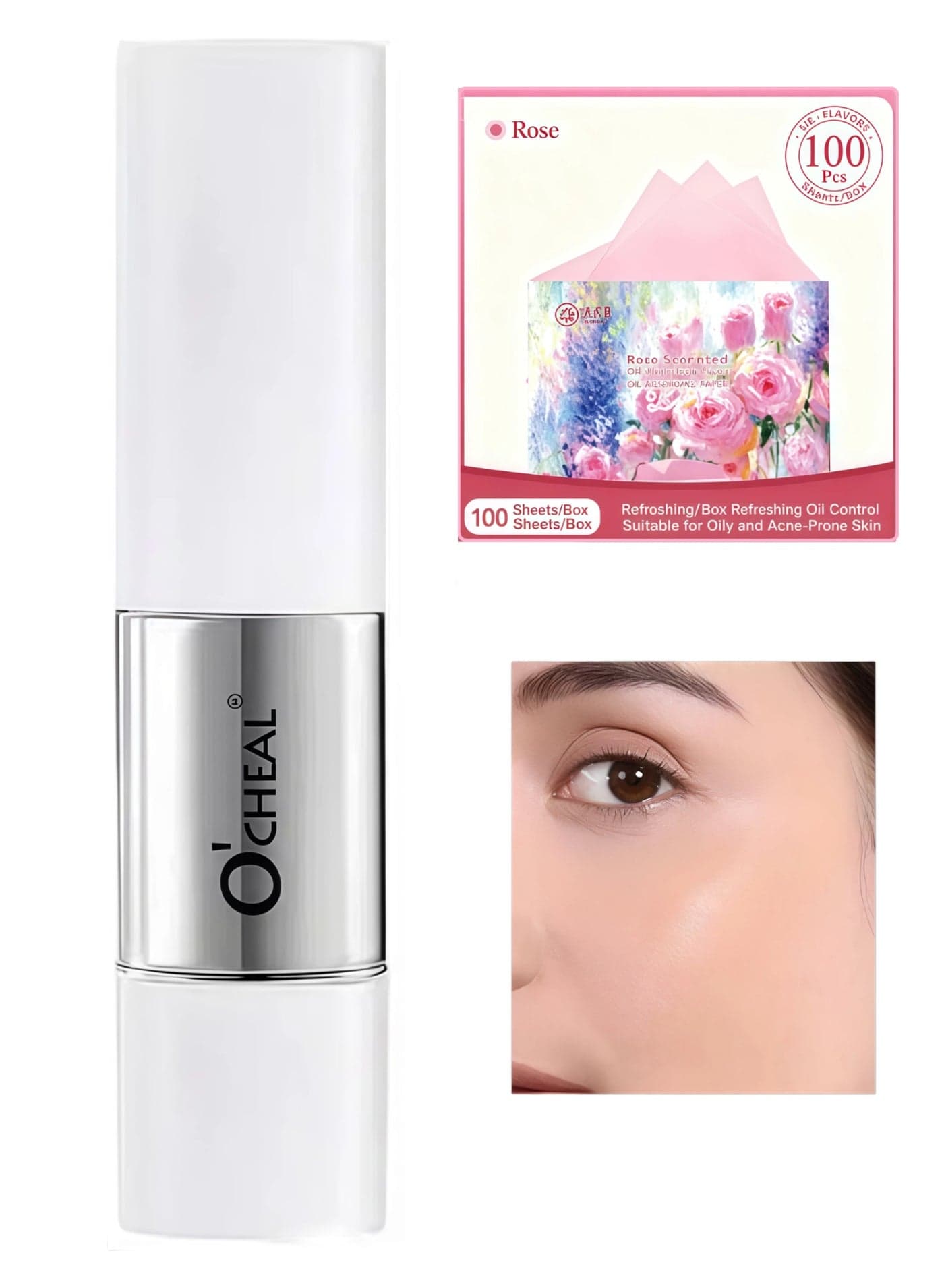 2-In-1 Color-Changing Foundation Stick with Temperature-Sensitive Color Adjustment, With 100 Pieces Rose Oil Absorbing Paper,Concealing Blemishes and Providing a Base for Makeup, Includes a Makeup Brush (02 NATURAL)