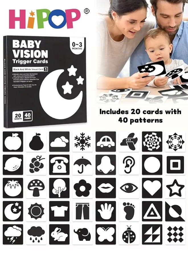 High Contrast Baby Flashcard, Baby Visual Stimulation Cards, Black and White Colorful Visual Stimulation Learning Activity Card for Babies Ages 0-3-6-12-36 Months, Newborn Infants Toys Gift
