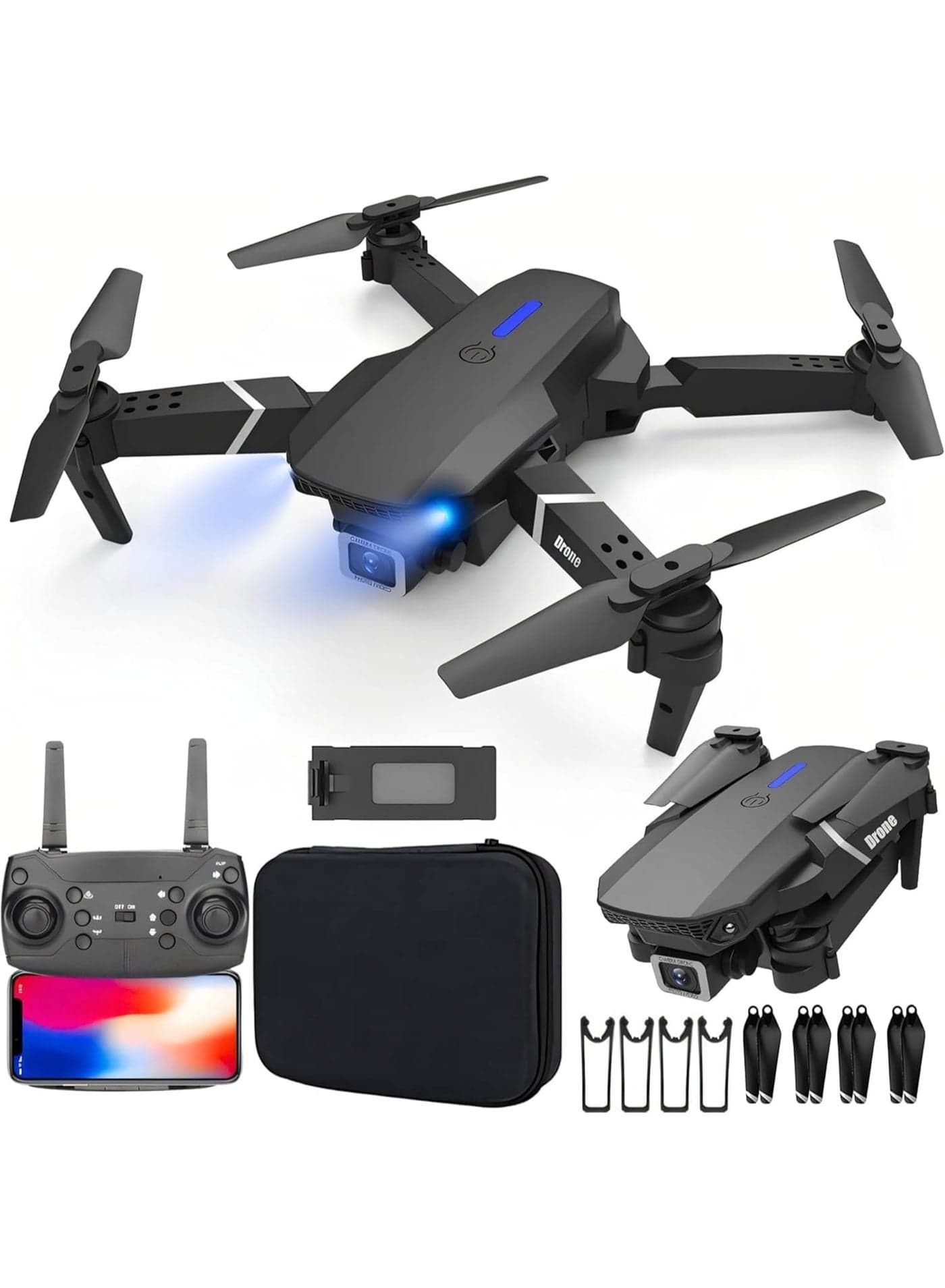 4k Camera Drone, Foldable WiFi 4K Dual Camera RC Quadcopter Altitude Hold, Headless Mode, 6 Channel 2.4GHz, 360° Rotation Stunt, With Storage Bag and 1 Batteries For Kids & Adult