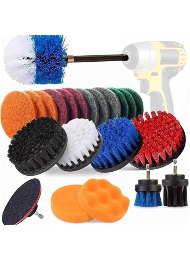 23 Piece Drill Brush Attachment Set Power Scrubber Kit, Scrub Brush with Extend Long Attachment, Scrubing Pads Cleaning Kit for Tile Sealants, Bathtub, Sinks, Floor, Wheels, Carpet