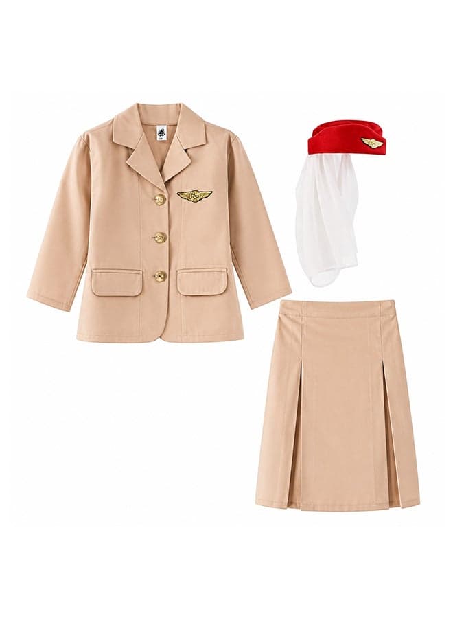 Girls Air Hostess Costume Set with Hat – Airline Crew Role Play Fancy Dress Outfit for Girls of age 10 to 11 years