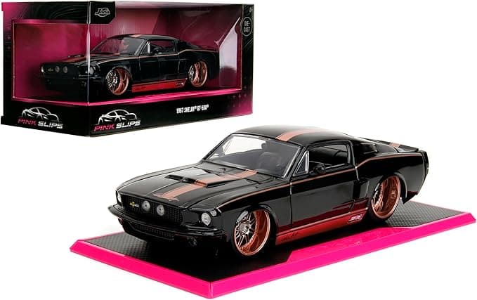 Pink Slips 1967 Shelby GT 500 Die-Cast Collectible Model Car with Base, 1:24 Scale, Black