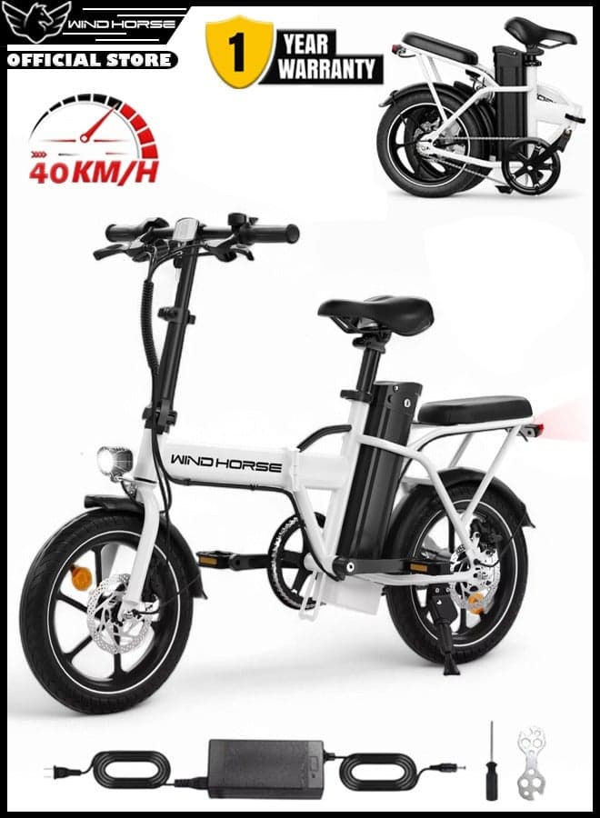 Folding Electric Bike with 350W High Speed Motor, 36V 8AH Battery, 40 KM/H Speed, 35 KM Range, Dual Disk Brakes, Carbon Alloy Frame and 16-Inch Tires, Portable Electric Bike with Dual Seat