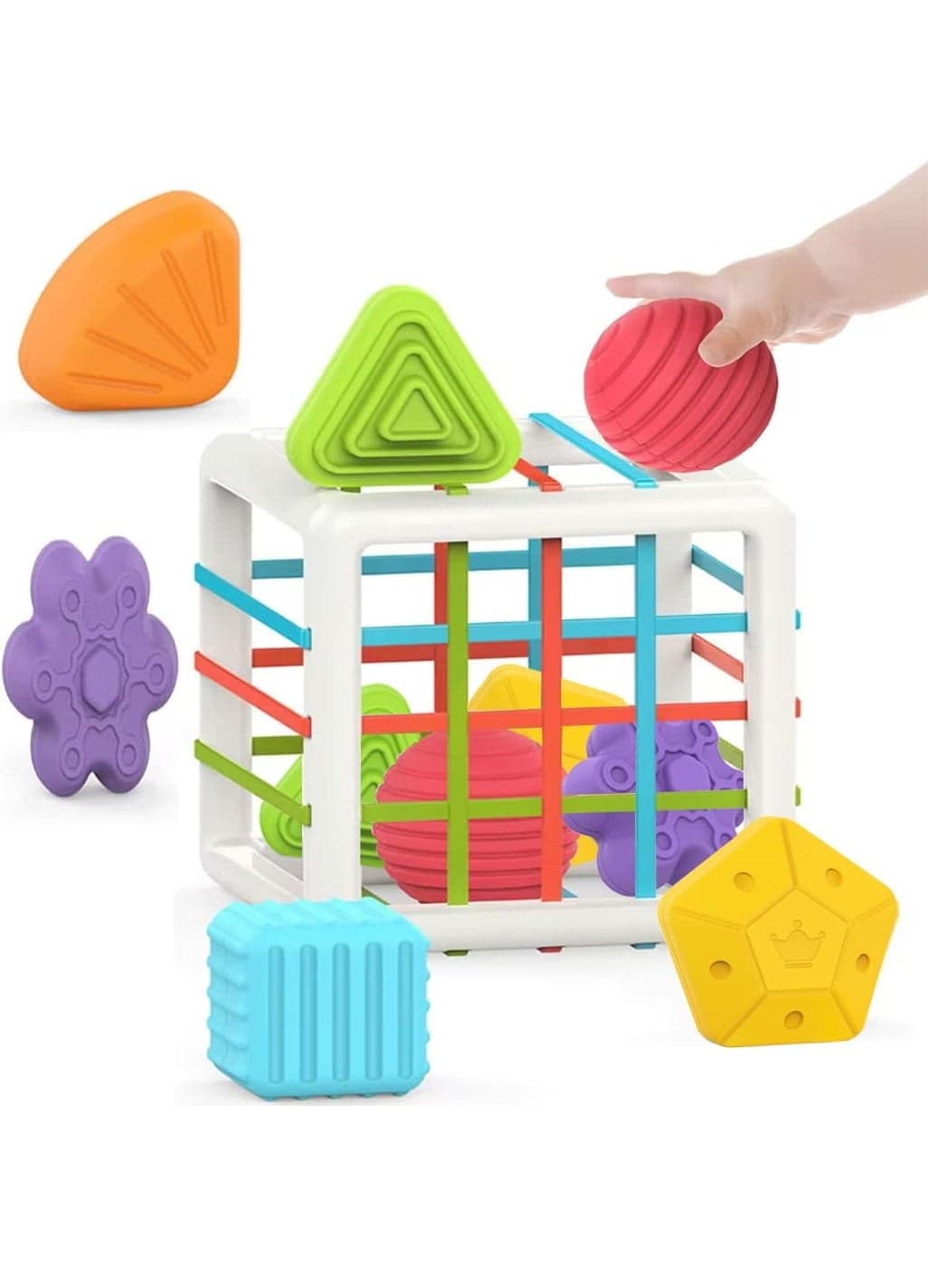 Montessori Toys for 1 Year Old,Baby Sorter Toy Colorful Cube and 6 Pcs Multi Sensory Shape, Toddler Developmental Learning Toys Birthday Gifts,Baby Toys 6-12-18 Months