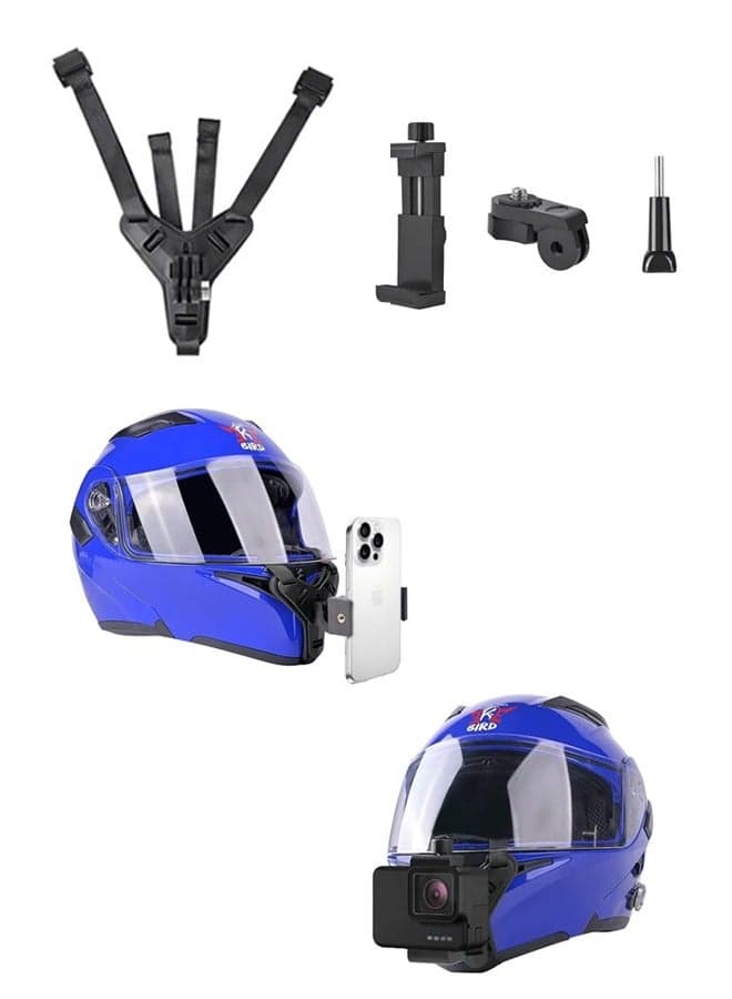 Motorcycle Helmet Chin Strap Mount for iPhone/Samsung/GoPro Hero 13/12/11/10/9/8/7/(2018)/6/5 Black,DJI Osmo Action 5 pro/4/3/2,Insta360 ONE R/Ace Pro/Ace Pro2,AKASO/Campark/YI and More