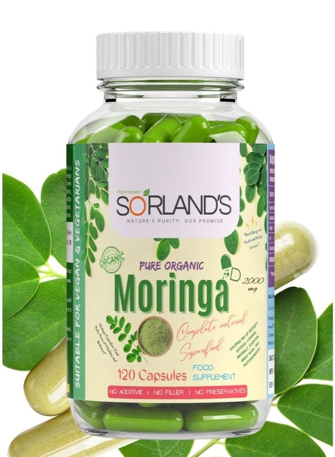 Organic Moringa 120 Vegan Capsules | Complete Natural Superfood for Energy, Metabolism & Immune Support | Certified Organic & Premium Quality | Shed-Dried Using Solar Technology