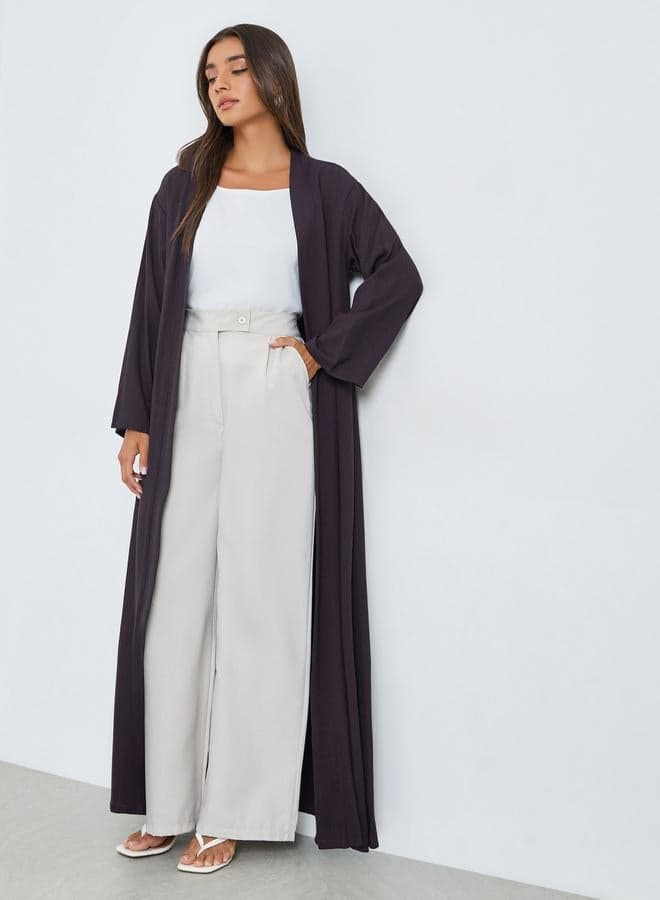 Purple Front Open Linen Look Abaya