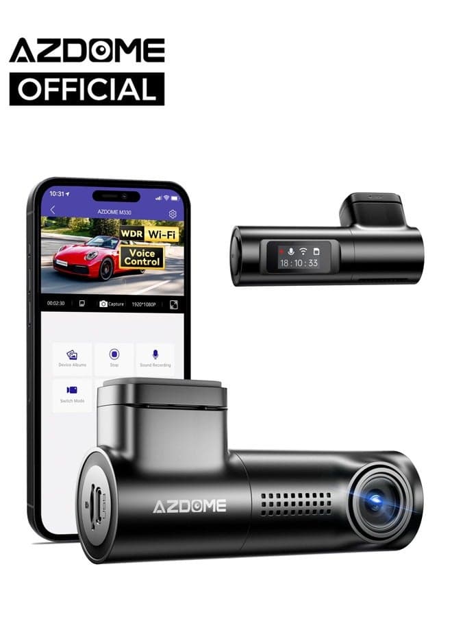 M330 WiFi Dash Cam, FHD 1296P Front Dash Camera for Cars, 0.96" Screen Voice Control Car Camera with WDR Night Vision, 24 Hours Parking Mode G-Sensor Loop Recording, Max up Support to 128GB