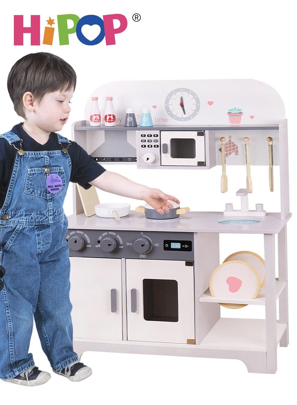 Children's Wooden Kitchen Playset with Rich Realistic Details,Kids Pretend Kitchen Toys