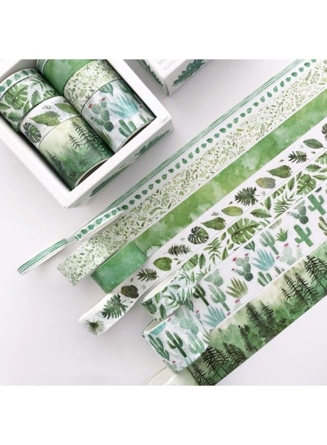8Rolls Green Washi Tape, Spring Floral Masking Tape Set Decorative for Scrapbook, Kids, DIY, Crafts, Gift Wrapping,Planners Gift