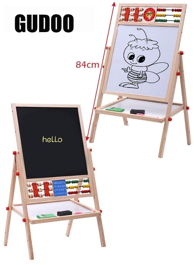 2 in 1 Kids Easel Height Adjustable Double Sided Art Painting Activity Easel Stand Wooden Dry Erase Board With Whiteboard Chalkboard For Toddler Boys Girls