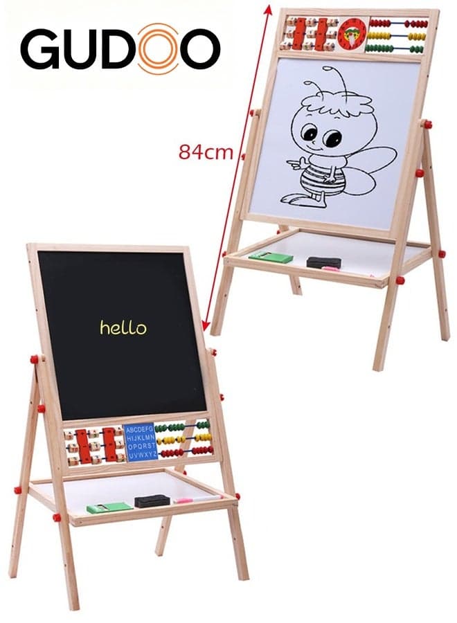2 in 1 Kids Easel Height Adjustable Double Sided Art Painting Activity Easel Stand Wooden Dry Erase Board With Whiteboard Chalkboard For Toddler Boys Girls