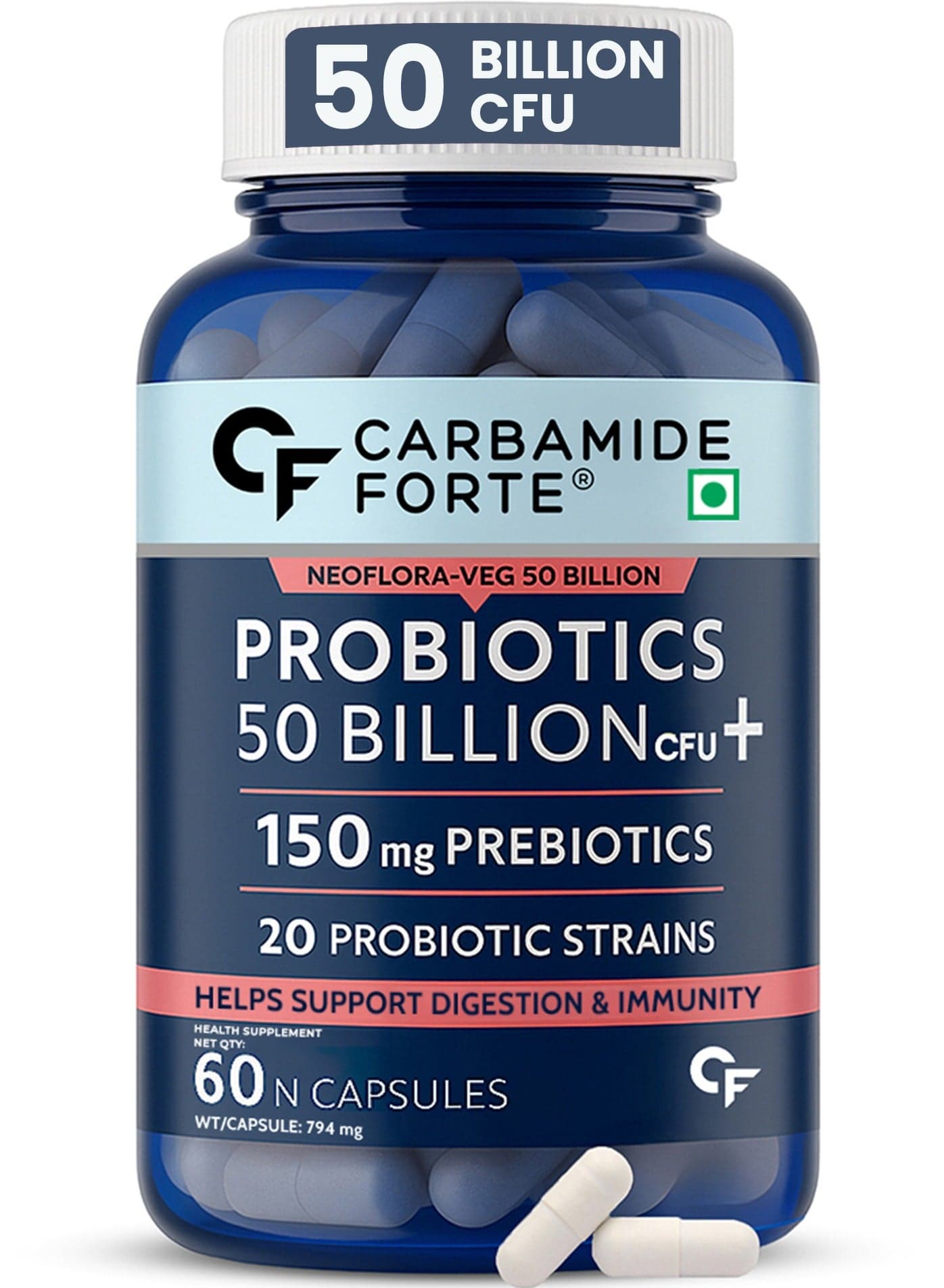 Carbamide Forte Probiotics Supplement 50 Billion for Women And Men 60 Veg Capsules