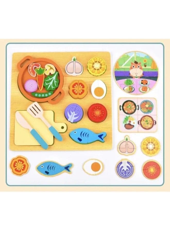 Wooden Simulation Fruit & Vegetable Cutting Toy Set – Pretend Play Kitchen Game for Kids with Chisel & Cutting Board – Educational Role Play Toy for Boys & Girls Ages 3+