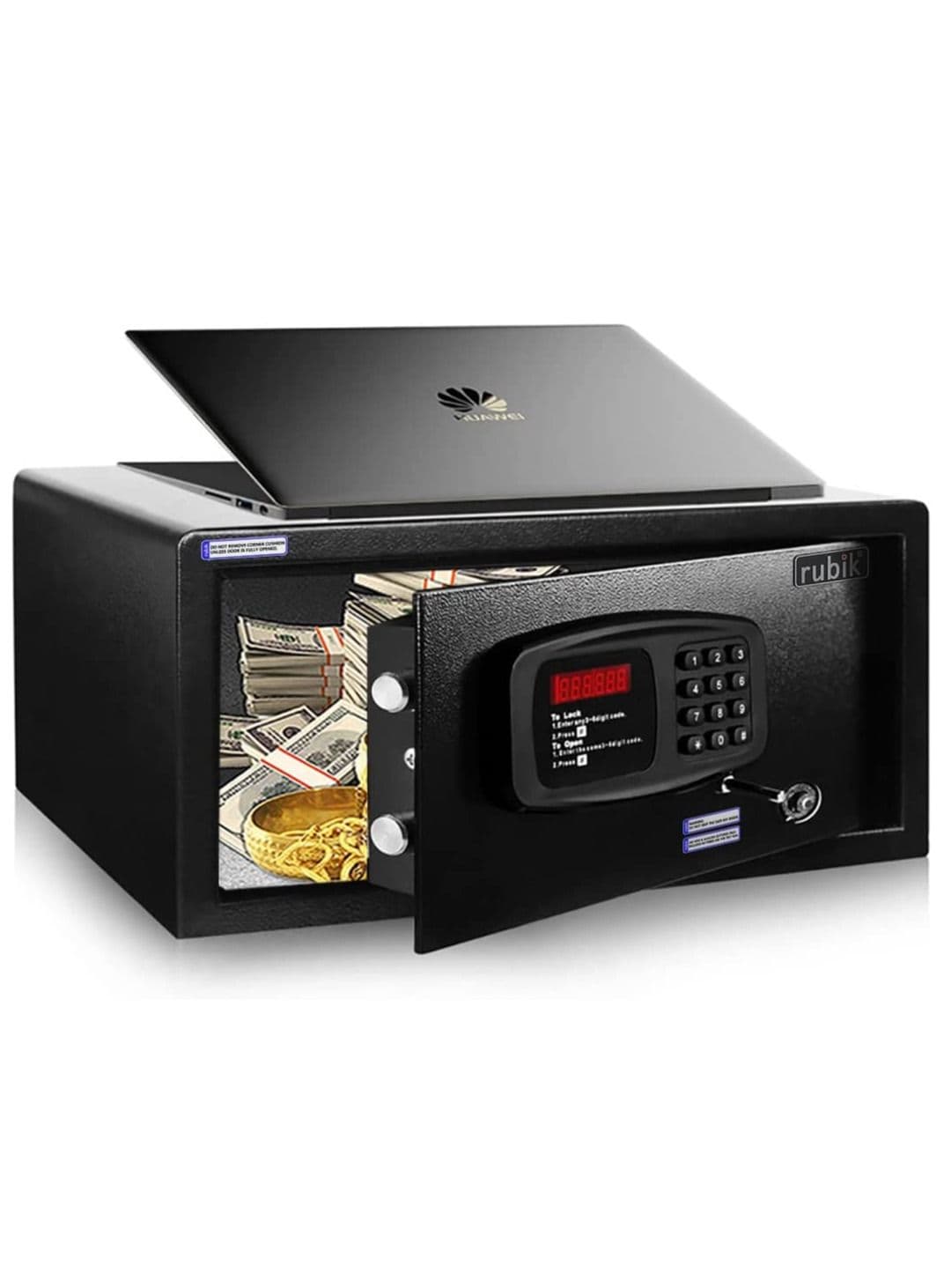 Hotel Safe Box Large Steel Strongbox with Hotel Style Digital Lock and Key Entry for Home Office Business (Size 42x20x37cm) Protect Money Laptop Jewelry A4 Documents