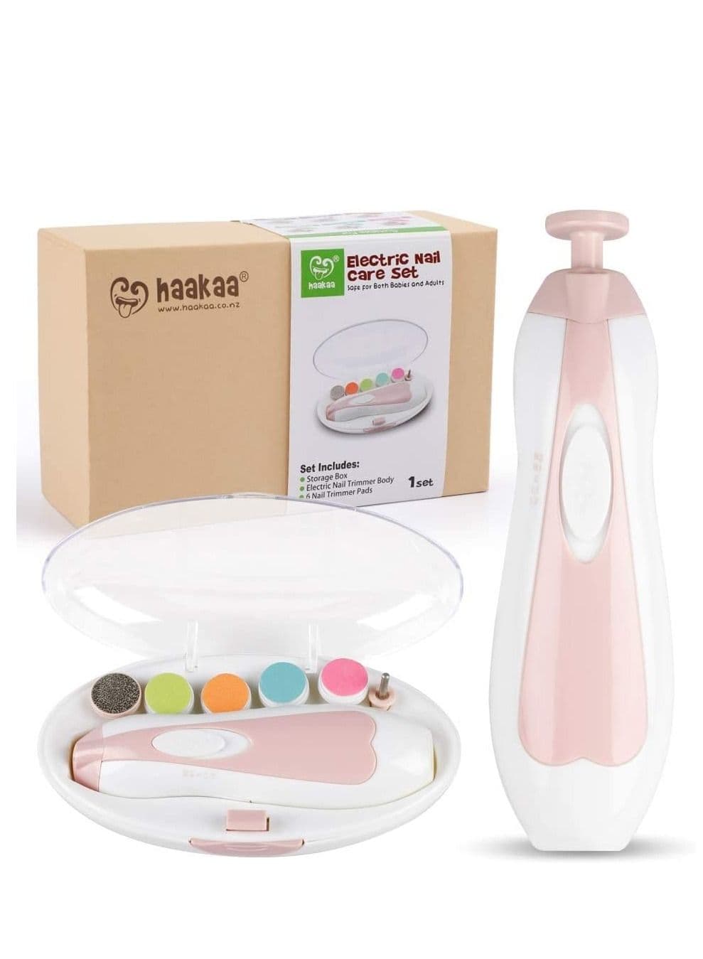 Haakaa Baby Nail Trimmer Electric Safe Baby Nail Clippers Baby Nail File Kit Manicure Set, Trim Polish Grooming Kit For Newborn Toddler Or Adults Toes Fingernails, 6 Grinding Heads And Led Light, Pink