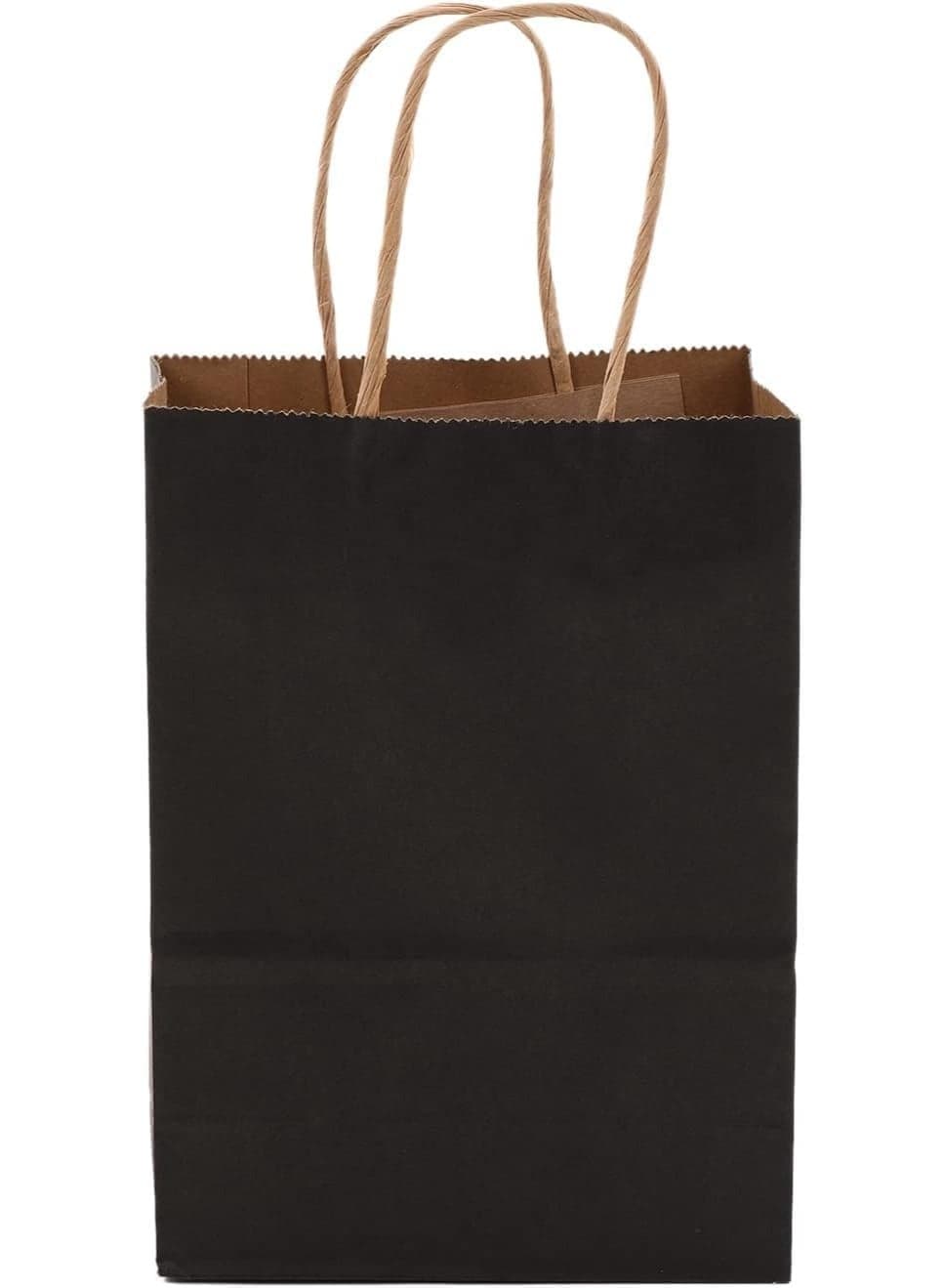 MOMENT 12 PACK Paper Gift Bags with Handles in Bulk, Kraft Paper Bags 22 * 16 * 8cm, Recyclable Shopping Bags for Retail, Grocery, Party Favors, Wedding, Black