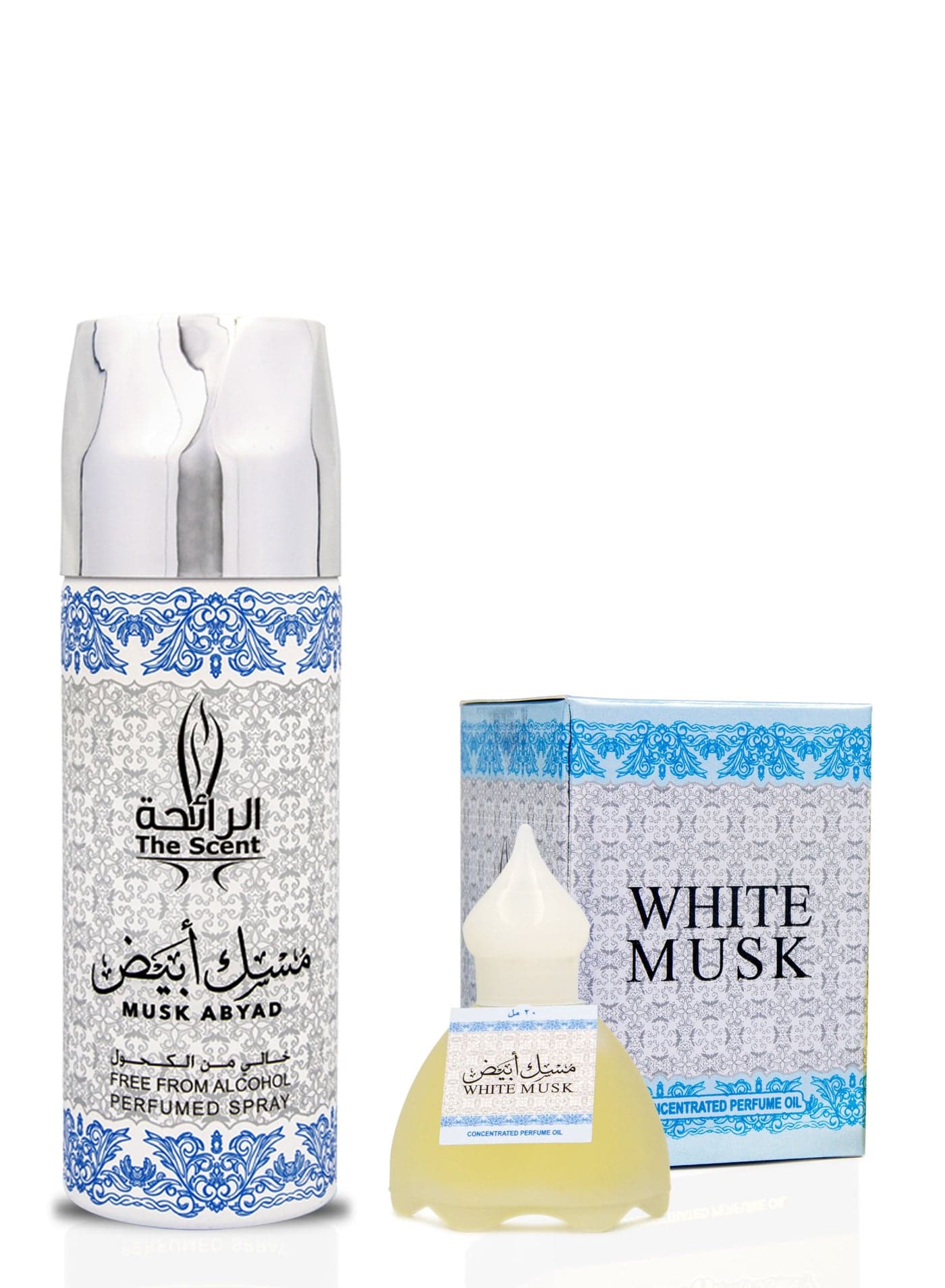 The Scent Musk Abyad 200ml Perfumed Body Spray and 20ml Roll on Set
