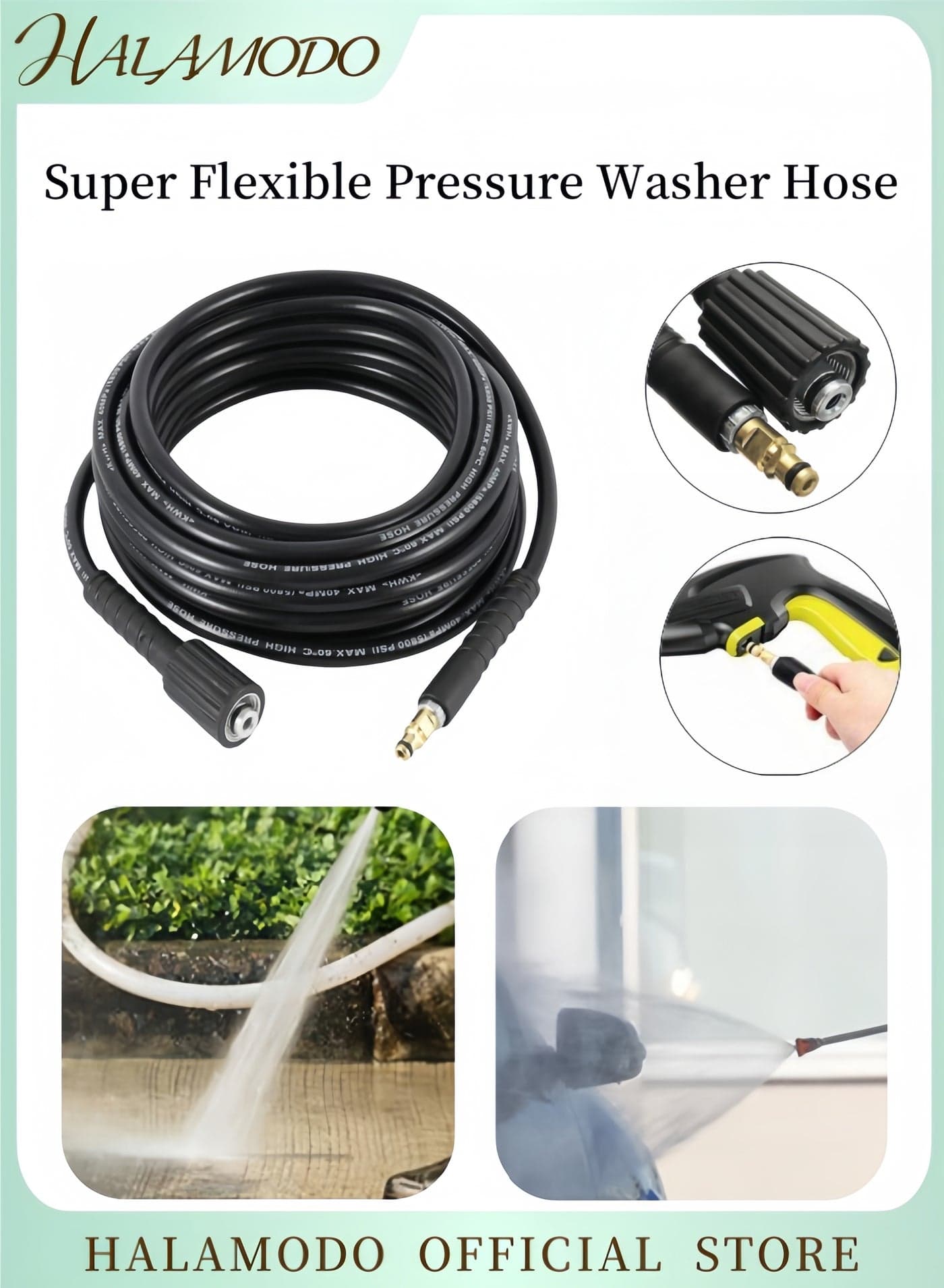 Super Flexible Pressure Washer Hose 32FT Kink Resistant Power Washer Hose Heavy Duty Power Washer Hose Extension Replacement Hose