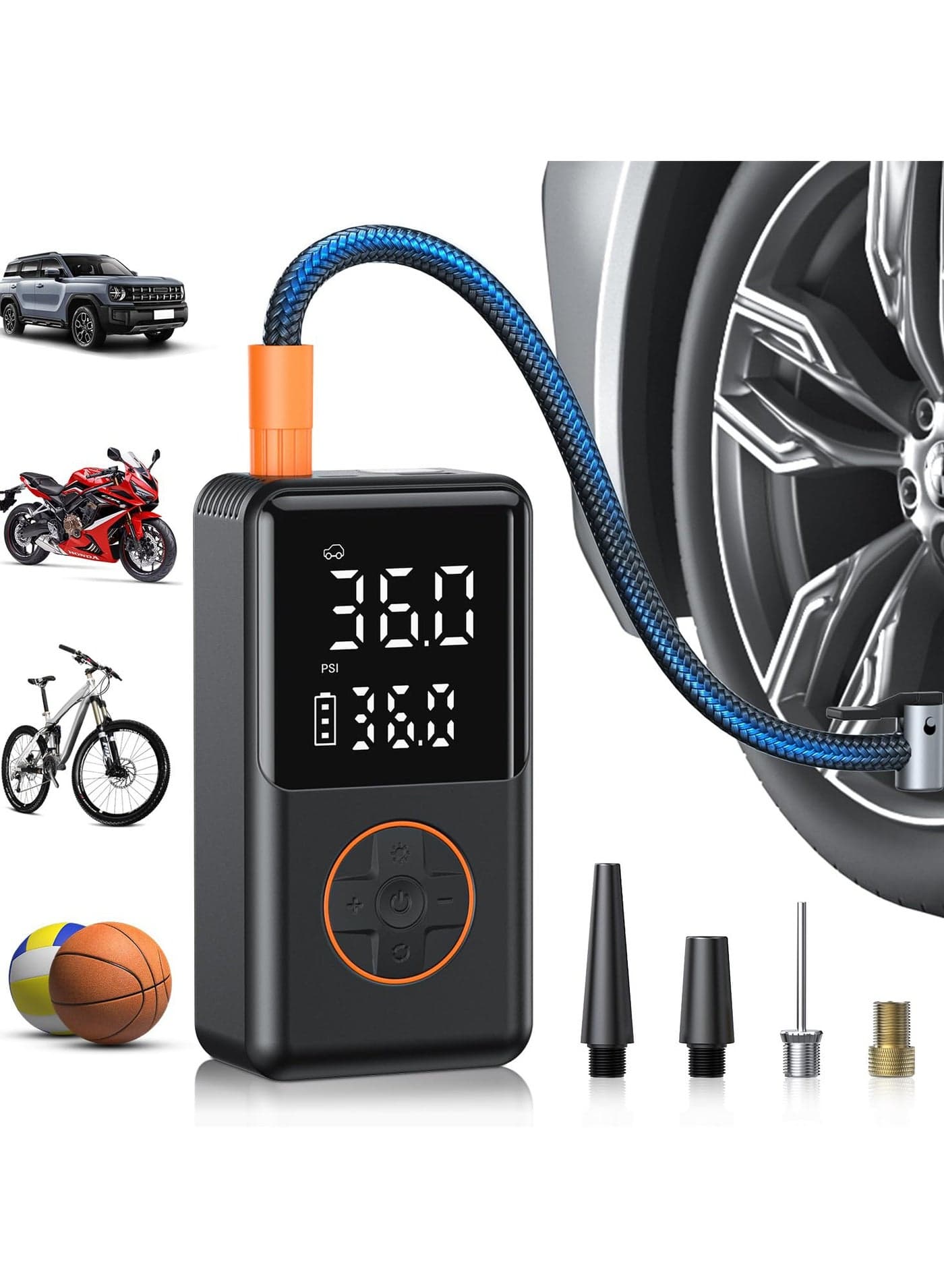 Tire Inflator Portable Air Compressor, 150 PSI Cordless Mini Bike Tire Pump, Air Pump for Car Motorcycle Bicycle Tires, Balls, with Pressure Gauge, LED Light