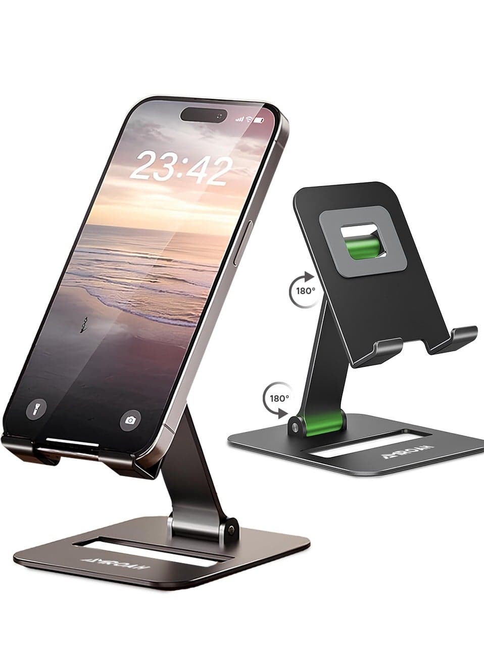 Phone Stand for Cellphone Adjustable Phone Holder for Desk, Folding Office Mobile Holder Portable for Desktop Table Bed Compatible Smartphones Apple iPhone 16 15 14 13 12 Pro Max Plus Samsung Tables iPad