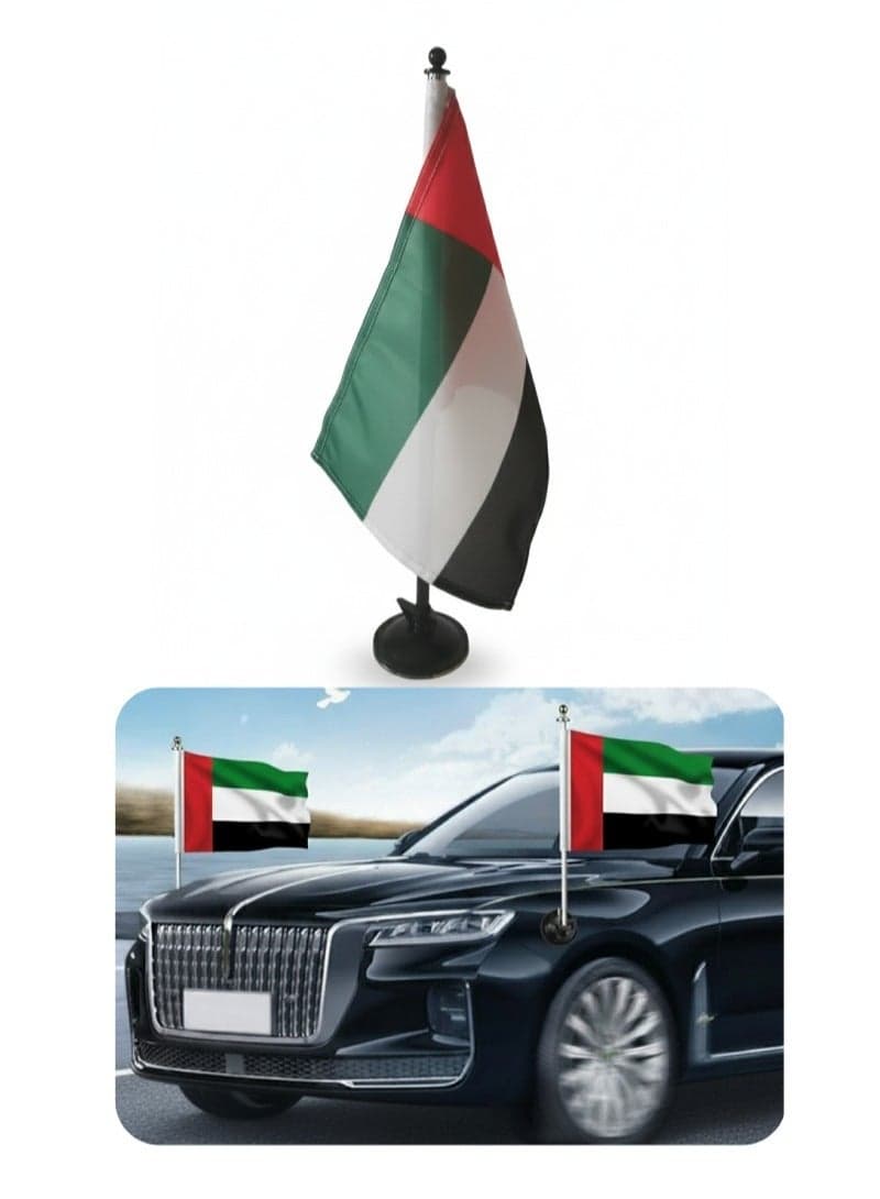 UAE Flag Decorations for UAE National Day - Car Decoration Version With Suction Cup and Stainless Steel Flagpole