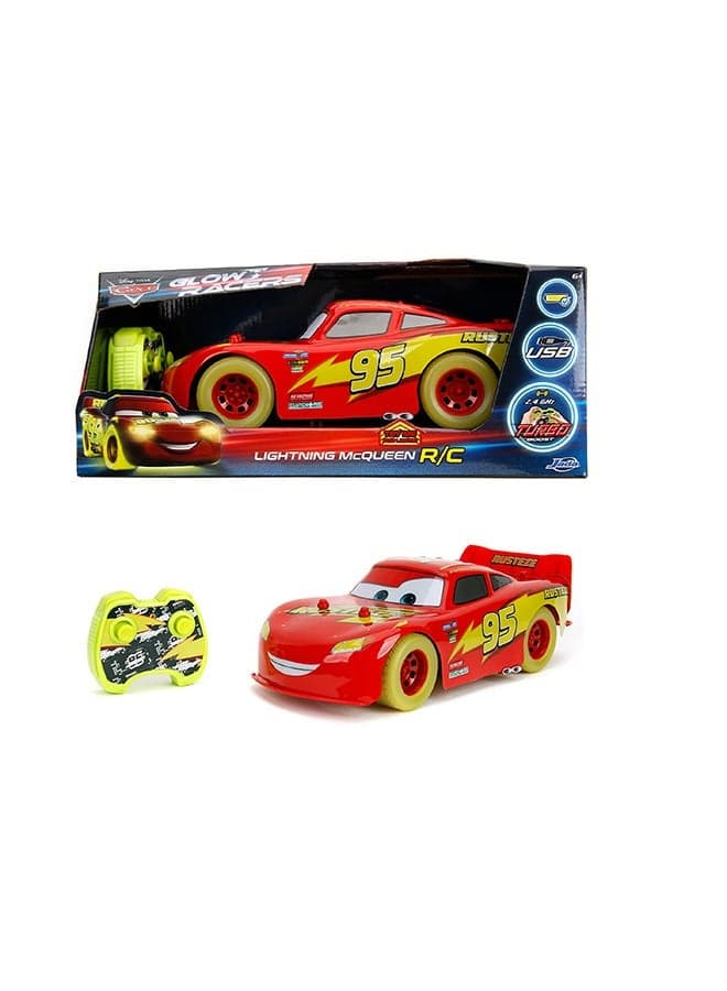 Disney Pixar Cars Lightning McQueen Glow Racers Remote Controlled Vehicle, 1:14 Scale, Multicolored