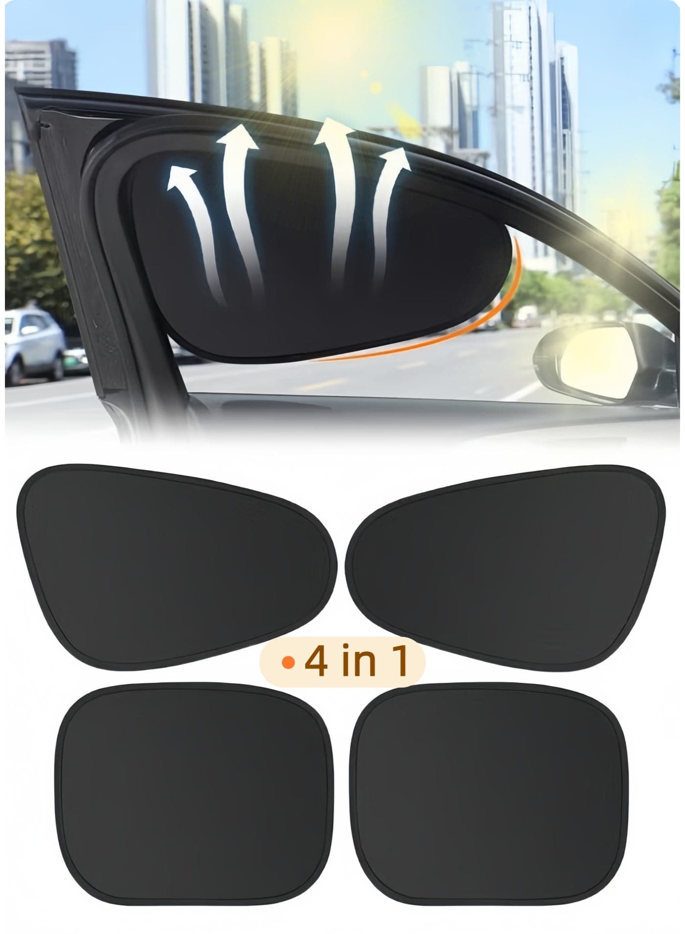 Car Side Window Sun Shade (4 Pack), Window Sunshades Privacy Curtains, Blocks UV Rays for Your Child, Car Window Blinds for Sleeping Camping-Black