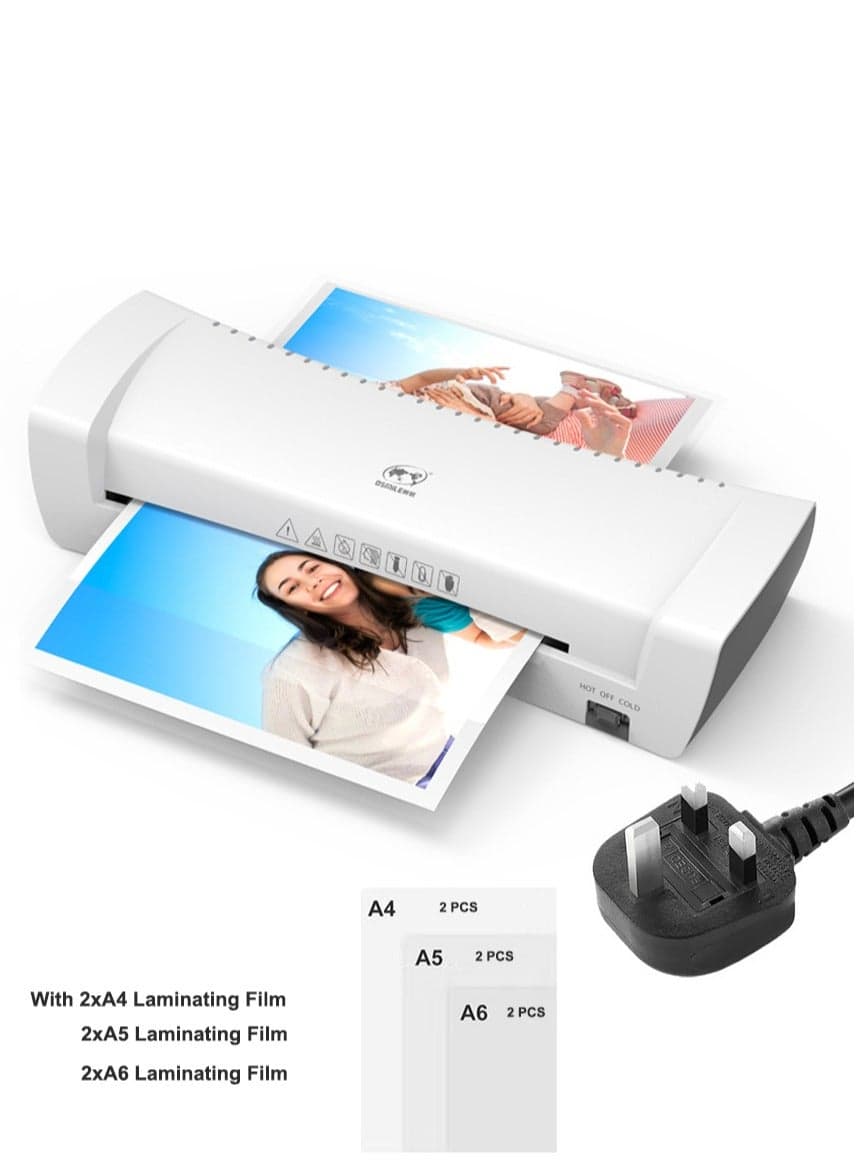 OSMILE SL200 Laminator Machine, Hot and Cold Lamination, Dual Rollers, Supports A4/A5/A6 Sizes, Includes Free A4, A5, A6 Laminating Films – Ideal for Documents, Photos, Cards, Home, School, and Office Use