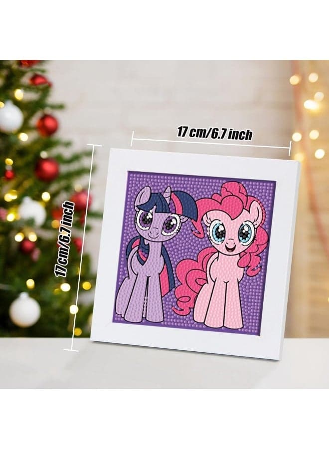 Pony Diamond Art Kits with Wooden Frame, Crafts for Girls, 5D Diamond Art Paintings Crafts, GEM Art Supplies for Child Beginners Home Wall Decor Gifts,6.7*6.7 Inch