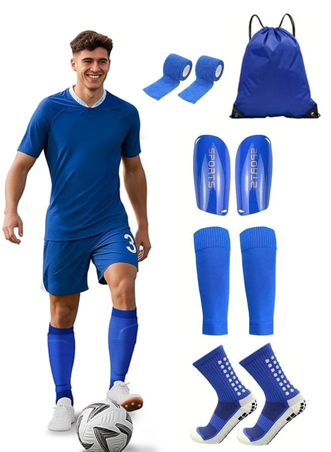 5 Pcs Set Anti-Slip Grip Soccer Socks, Men Women Leg Guards, Shin Pad for Sports, Training Leg Football shin Guards Covers, Grip Soccer Socks Bandage with Drawstring Ball Bag