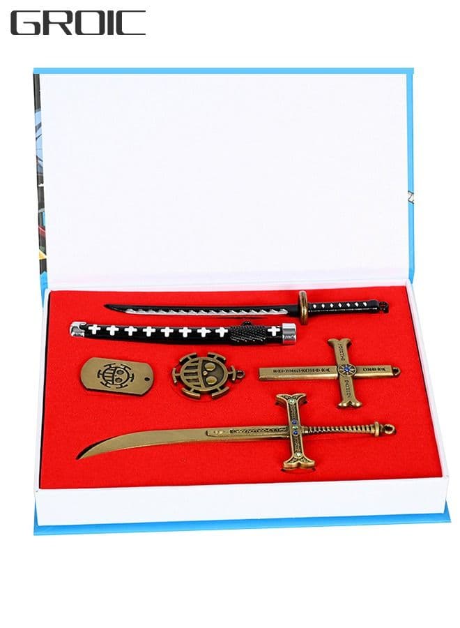 6-Piece Mihawk Hawkeye Trafalgar Law Sword Anime One Piece Model Metal Knife Set For Kids