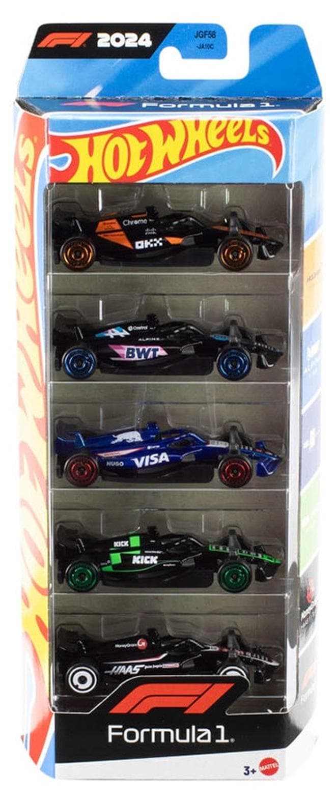 Toy Cars Formula 1 5-Pack, Set of 5 1:64 Scale Die-Cast Vehicles Featuring F1 Racing Team Decos, Collectible Race Cars