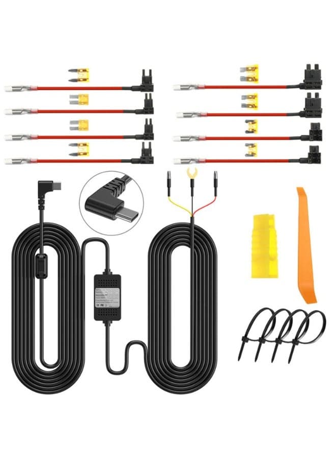 Hardwire Kit,Dash Cam Hardwire Kit,Car Dash Camera Type C Charger Hard Wire Kit for Dashcam DC 12-24V to 5V/3A Low Voltage Protection 24h Parking Surveillance Equipped with a small power connec