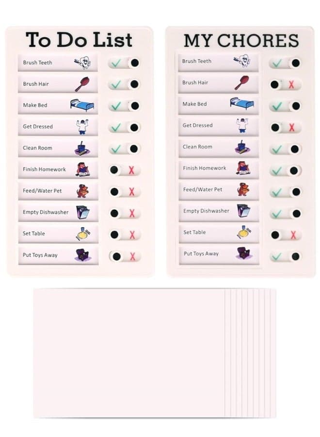 Chore Chart for Kids, 2 Pack Reusable Sliding Chore Chart Visual Schedule Detachable Memo Checklist Plan Board - My Chores and to Do List Board Equipped with 10 Additional Blank Cards