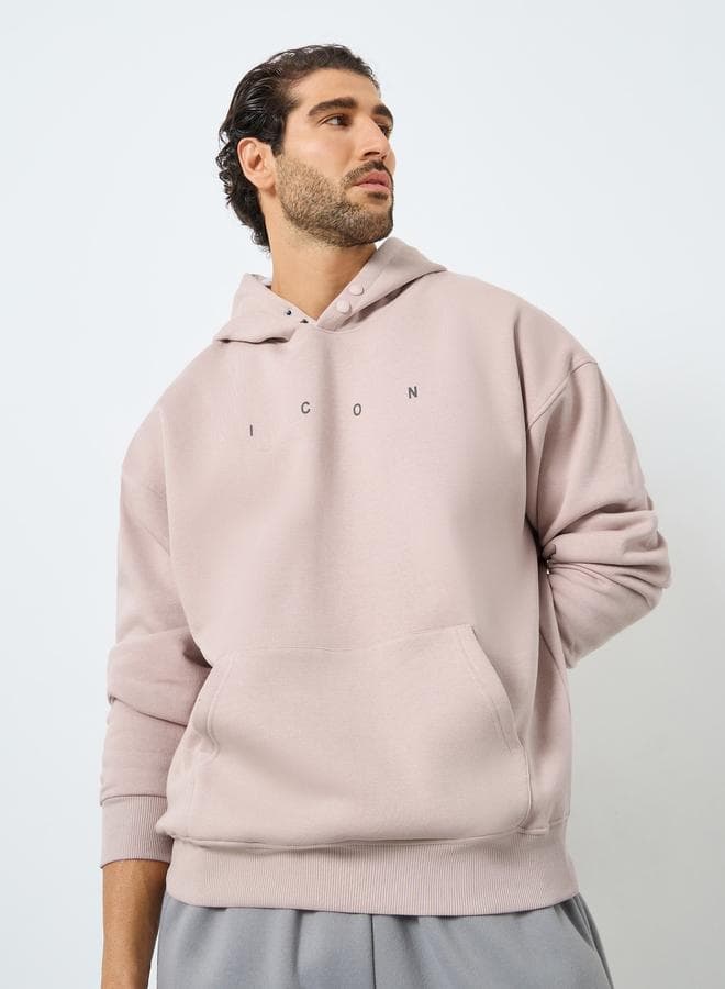 Men Pink Oversized Text Print Fleece Hoodie